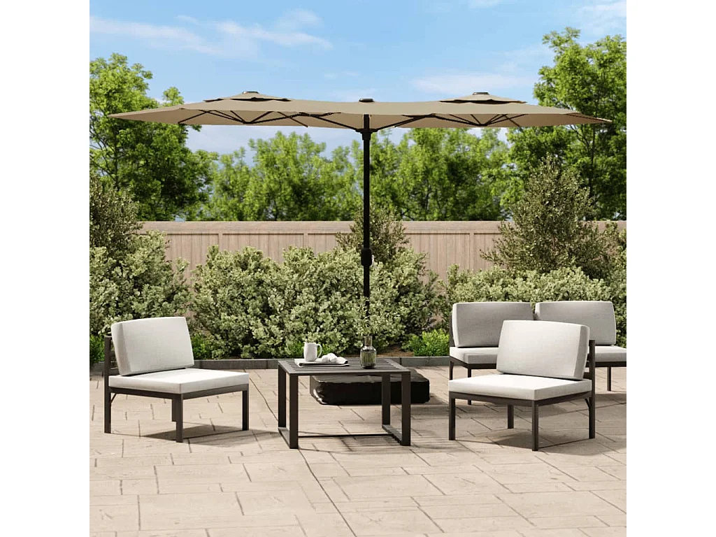 Vanyra  Parasol de jardin à double tête avec LED taupe 316x145 cm