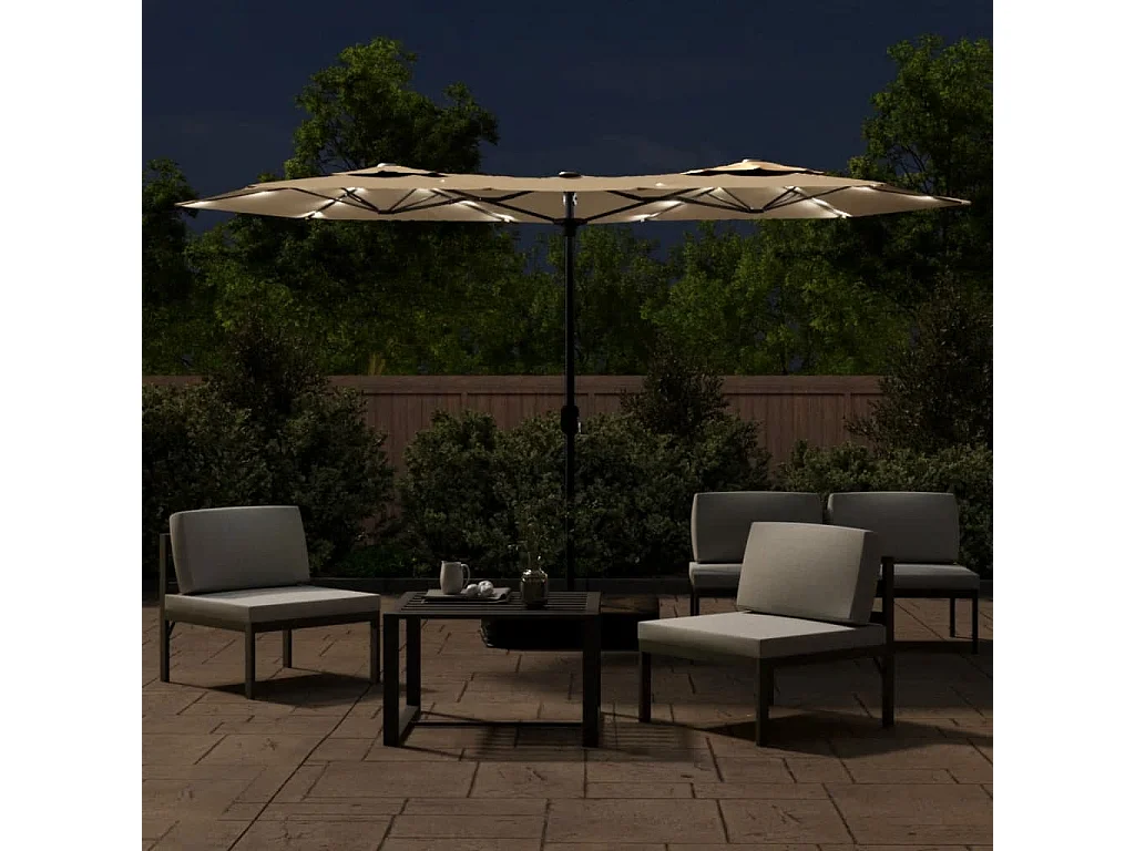 Vanyra  Parasol de jardin à double tête avec LED taupe 316x145 cm