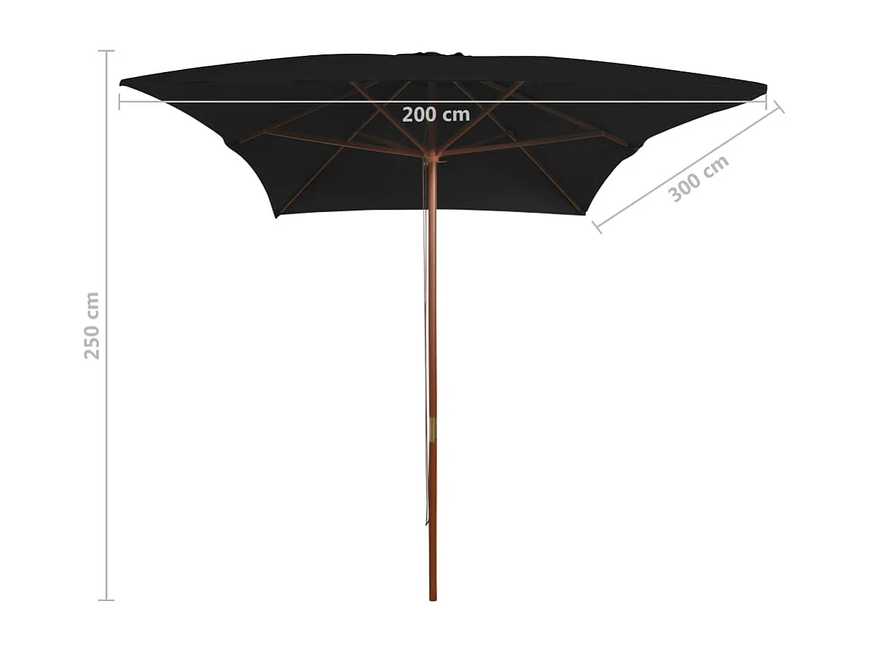 Isabel María  Parasol met houten paal 200x300 cm zwart