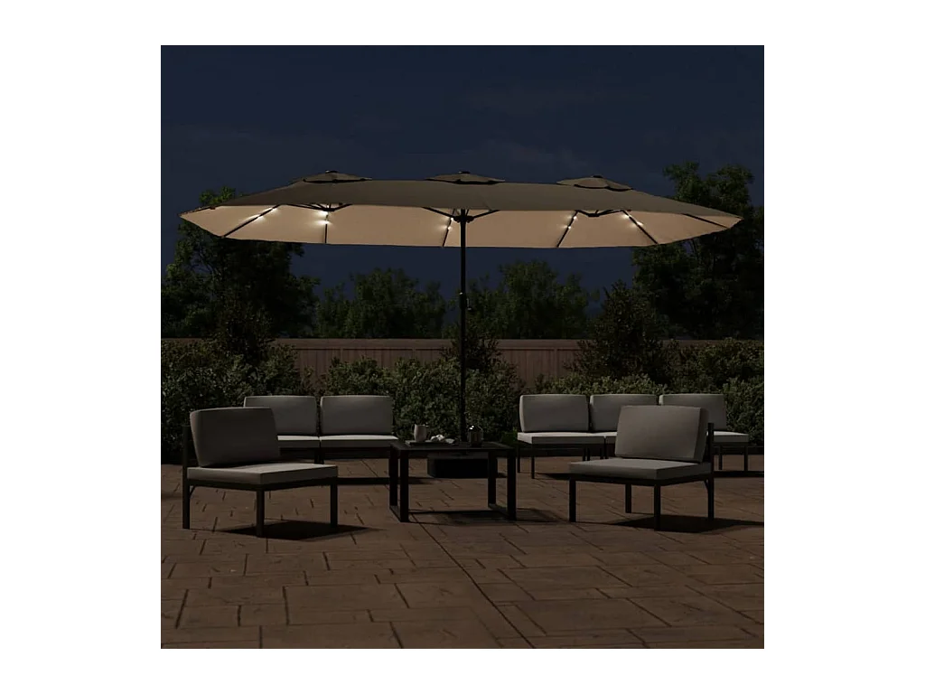 Anderson  Parasol de jardin à double tête avec LED taupe 449x265 cm