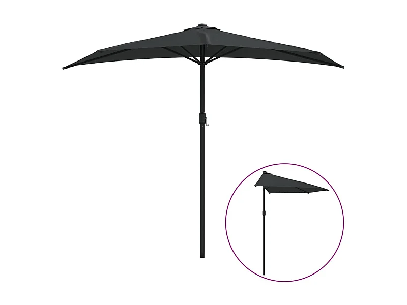 Vilde Kristine  Parasol de balcon avec mât en aluminium Noir 270x144x222cm Demi