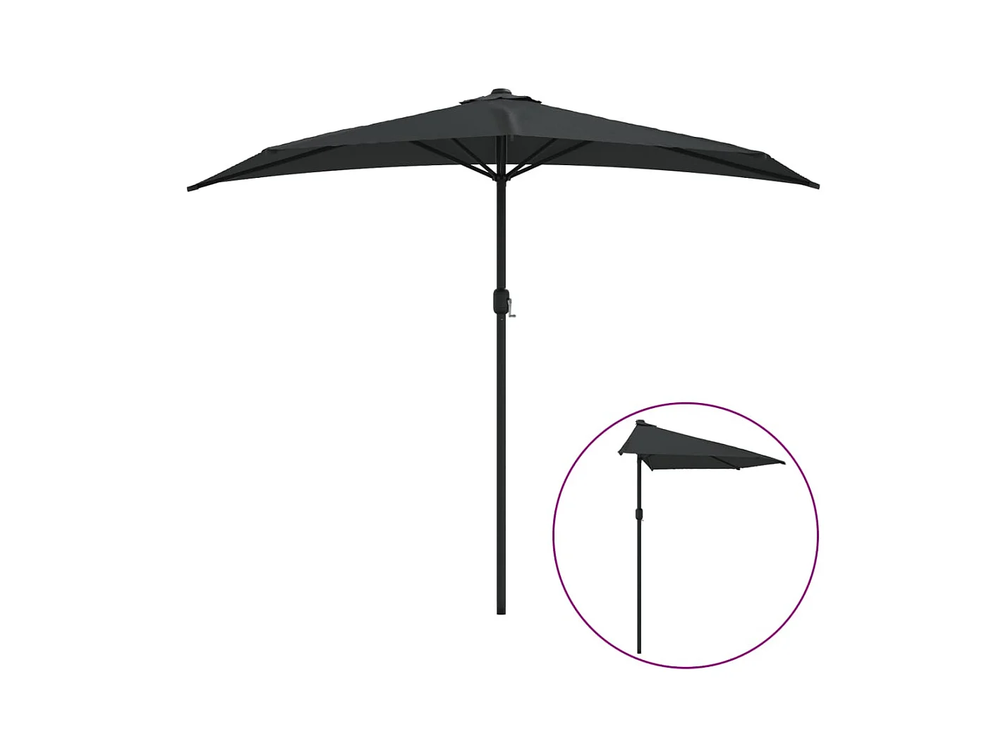 Vilde Kristine  Parasol de balcon avec mât en aluminium Noir 270x144x222cm Demi
