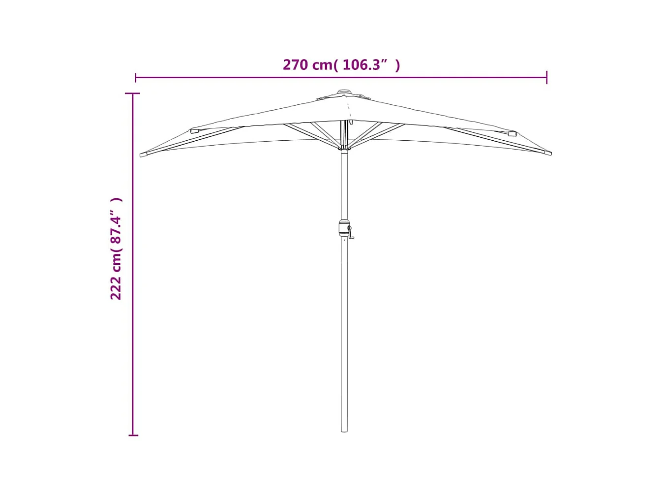 Vilde Kristine  Parasol de balcon avec mât en aluminium Noir 270x144x222cm Demi