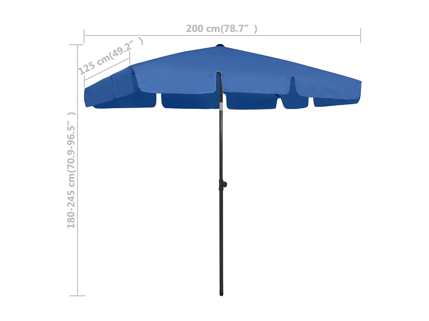 Roxanne  Parasol de plage bleu azuré 200x125 cm