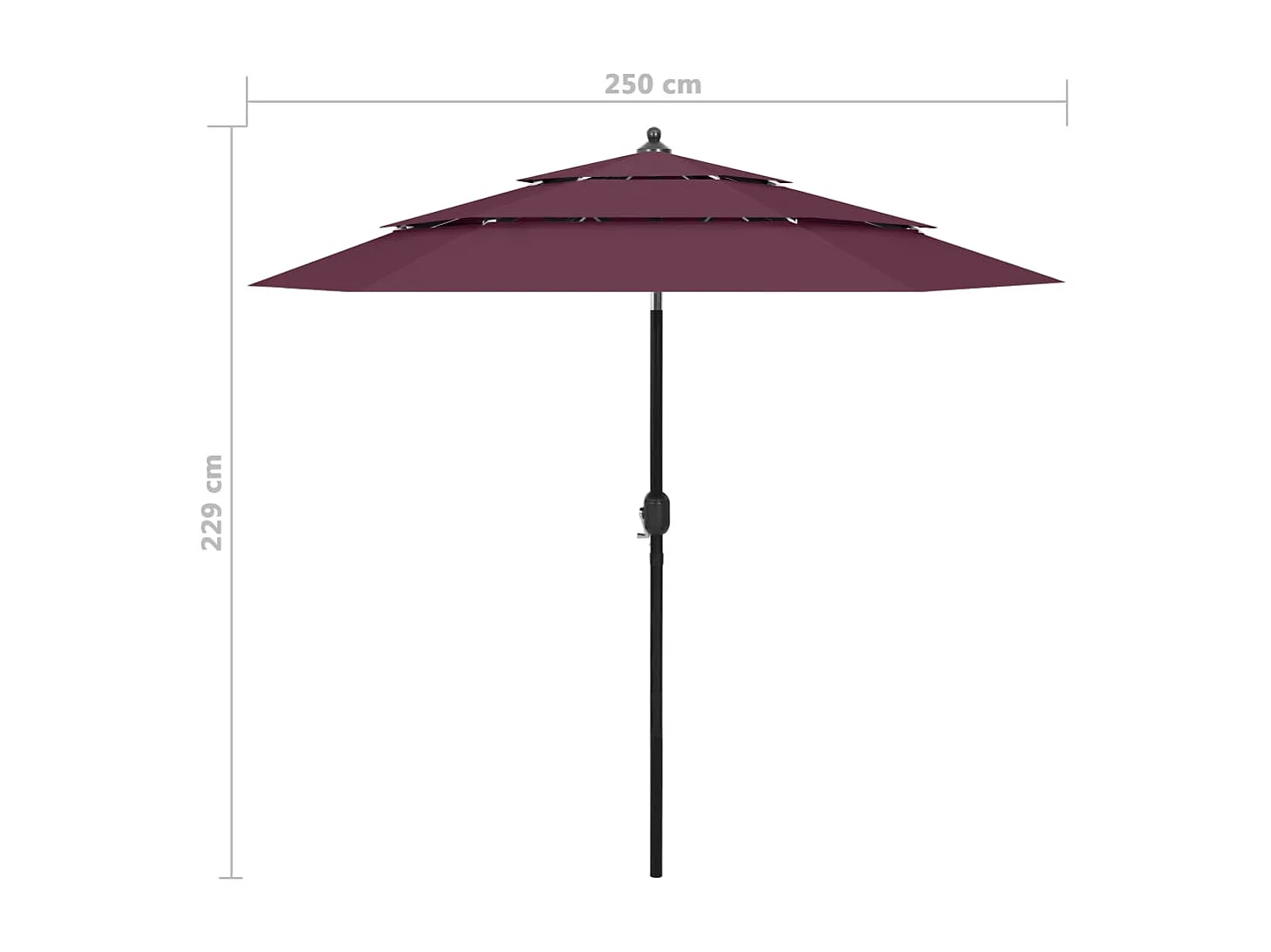 Nijkerk  Parasol de jardin à 3 niveaux mât en aluminium rouge bordeaux