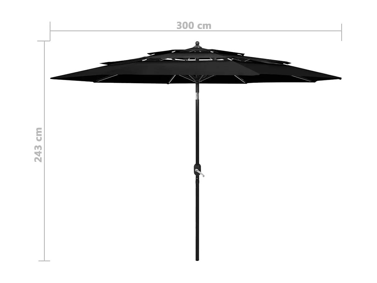 Nijkerk  Parasol de jardin à 3 niveaux avec mât en aluminium noir 3 m