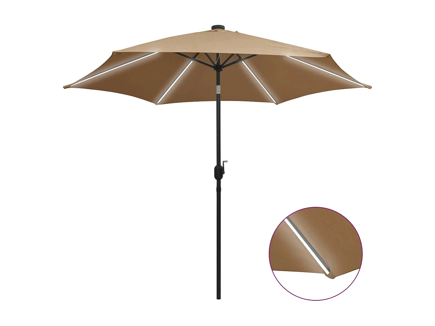 Perind  Parasol de jardin avec lumières LED et mât en aluminium taupe