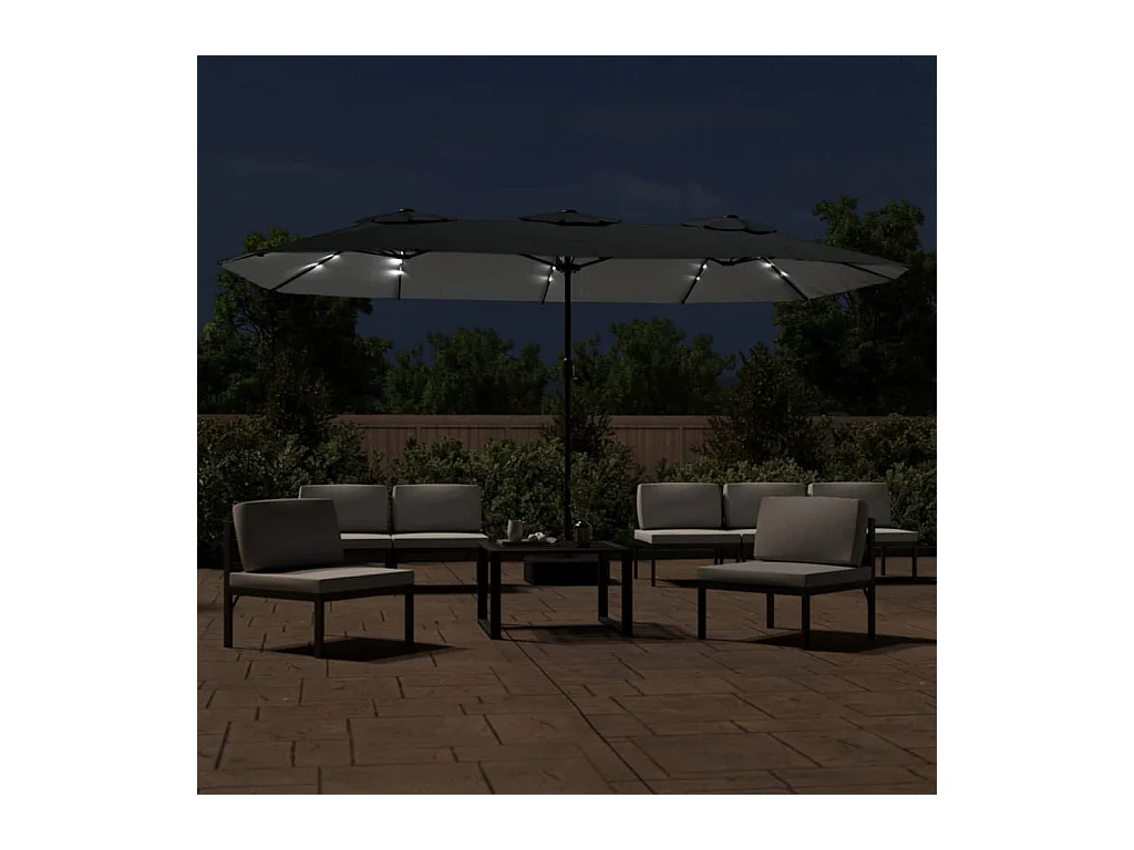 Anderson  Parasol de jardin à double tête avec LED anthracite 449x265 cm