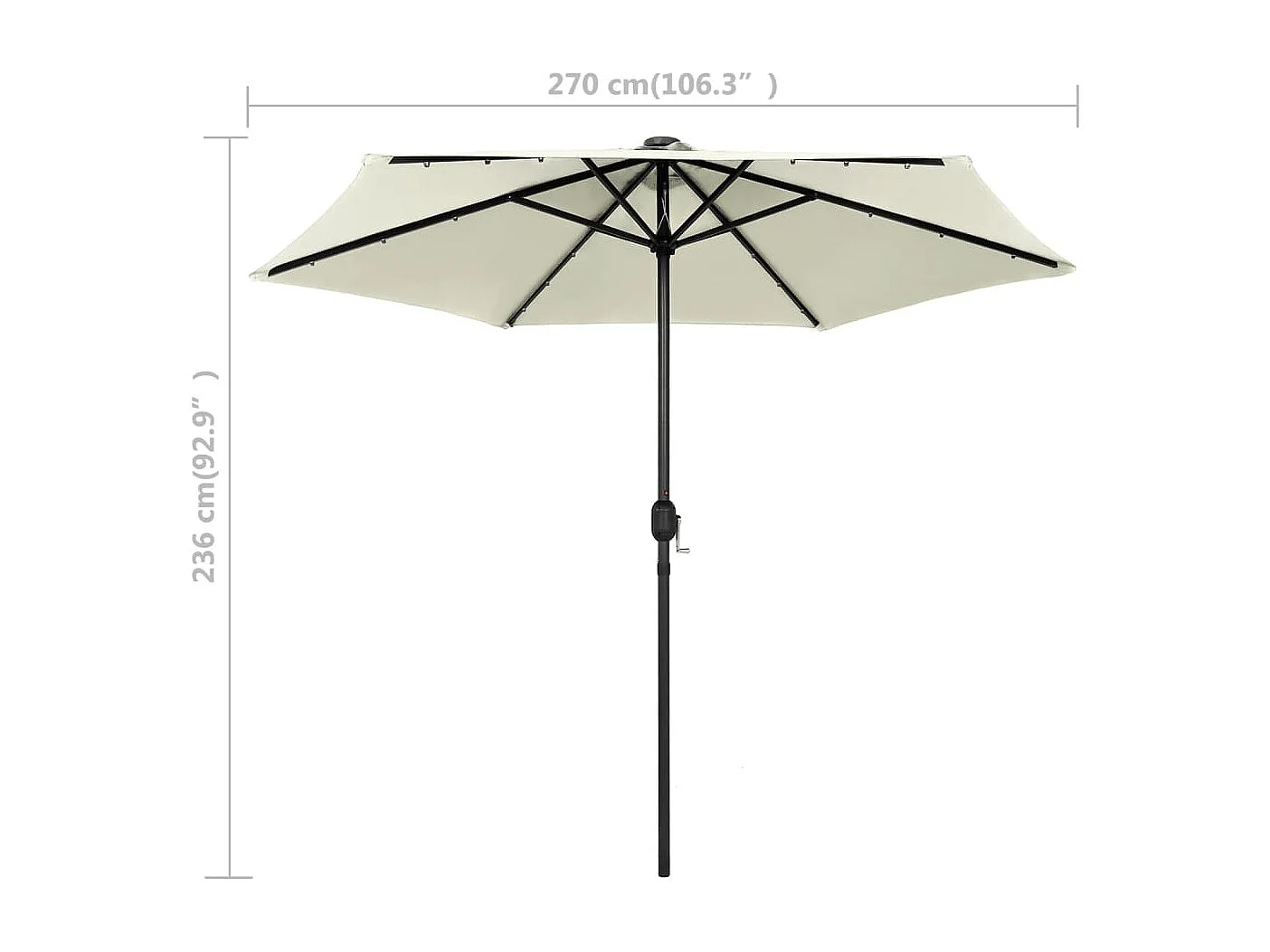 Jenine  Parasol met LED-verlichting en aluminium paal 270 cm zandwit