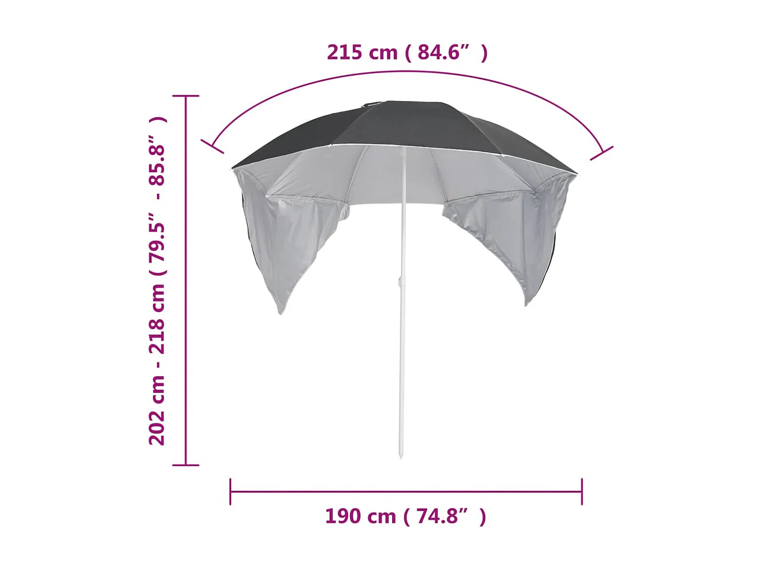 Ceyda  Parasol de plage avec parois latérales anthracite 215 cm