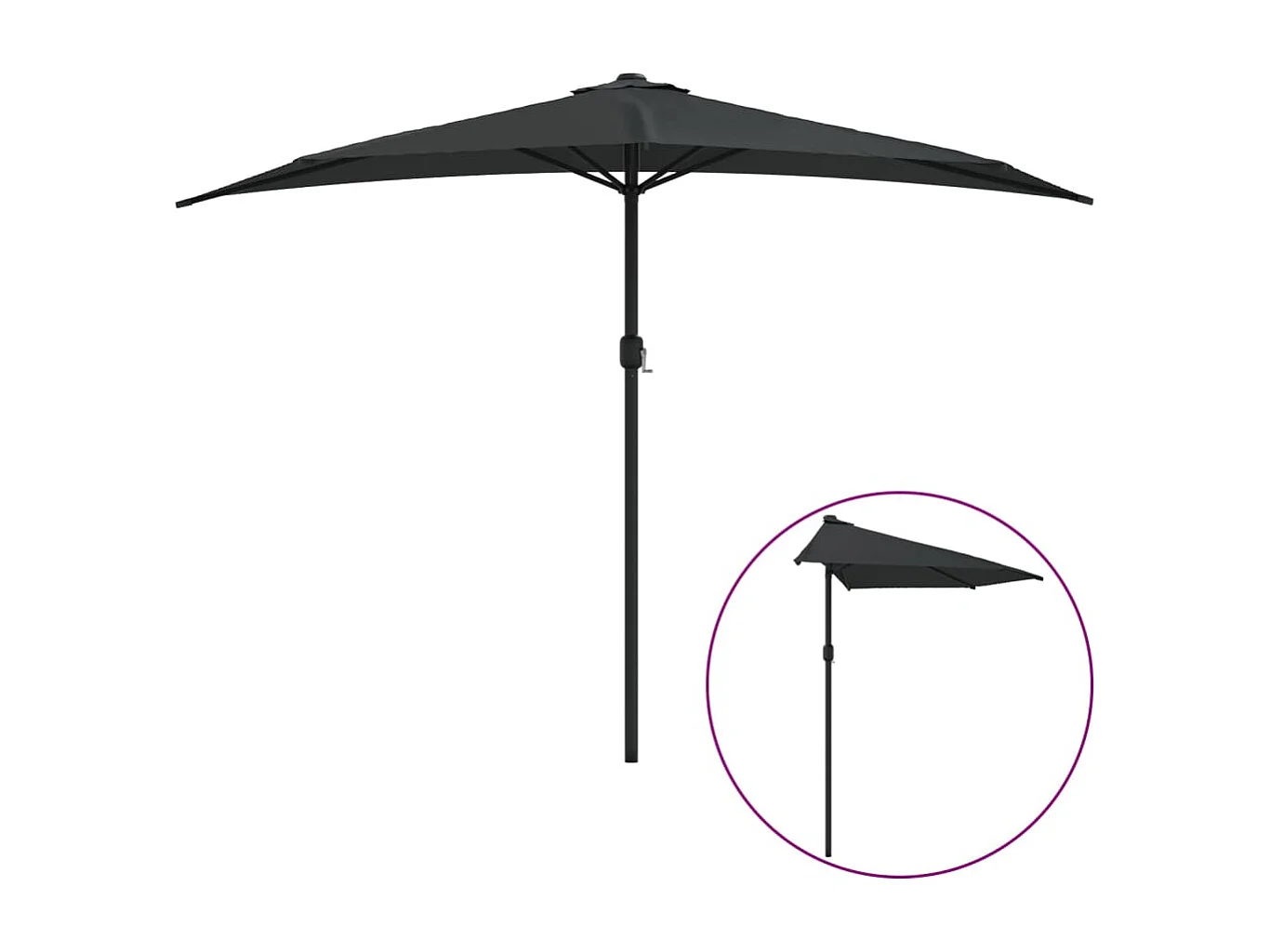 Vilde Kristine  Parasol de balcon avec mât en aluminium Noir 300x155x223cm Demi