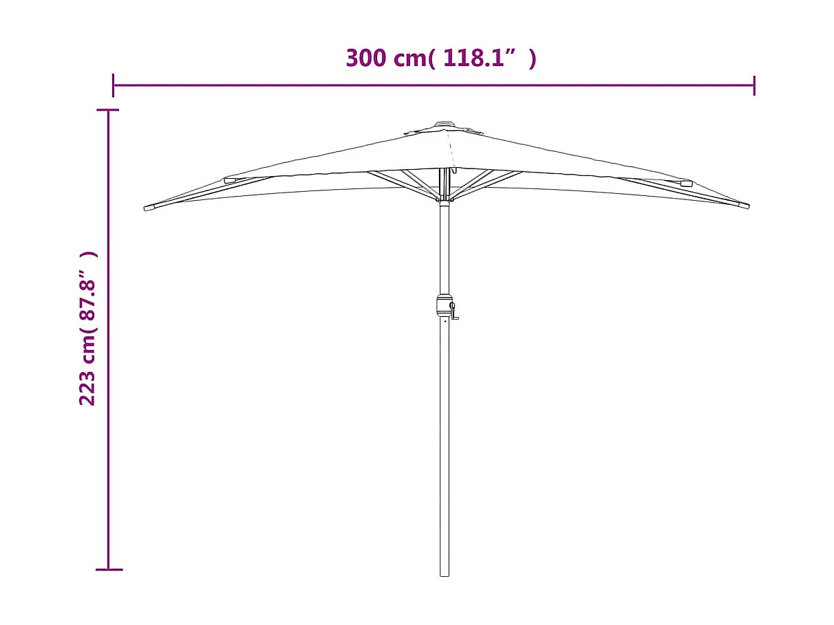 Vilde Kristine  Parasol de balcon avec mât en aluminium Noir 300x155x223cm Demi