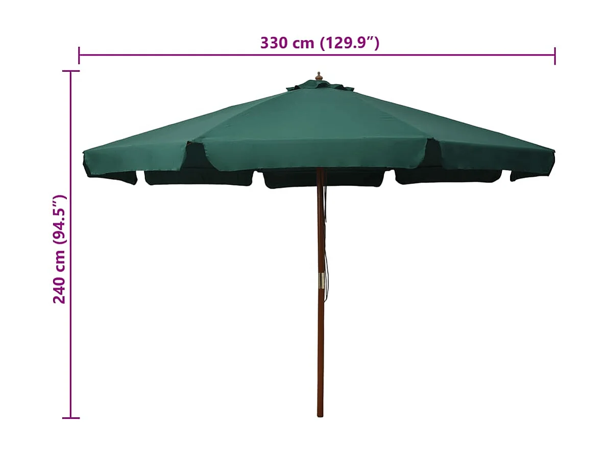 Eastvale  Parasol d'extérieur avec mât en bois 330 cm Vert