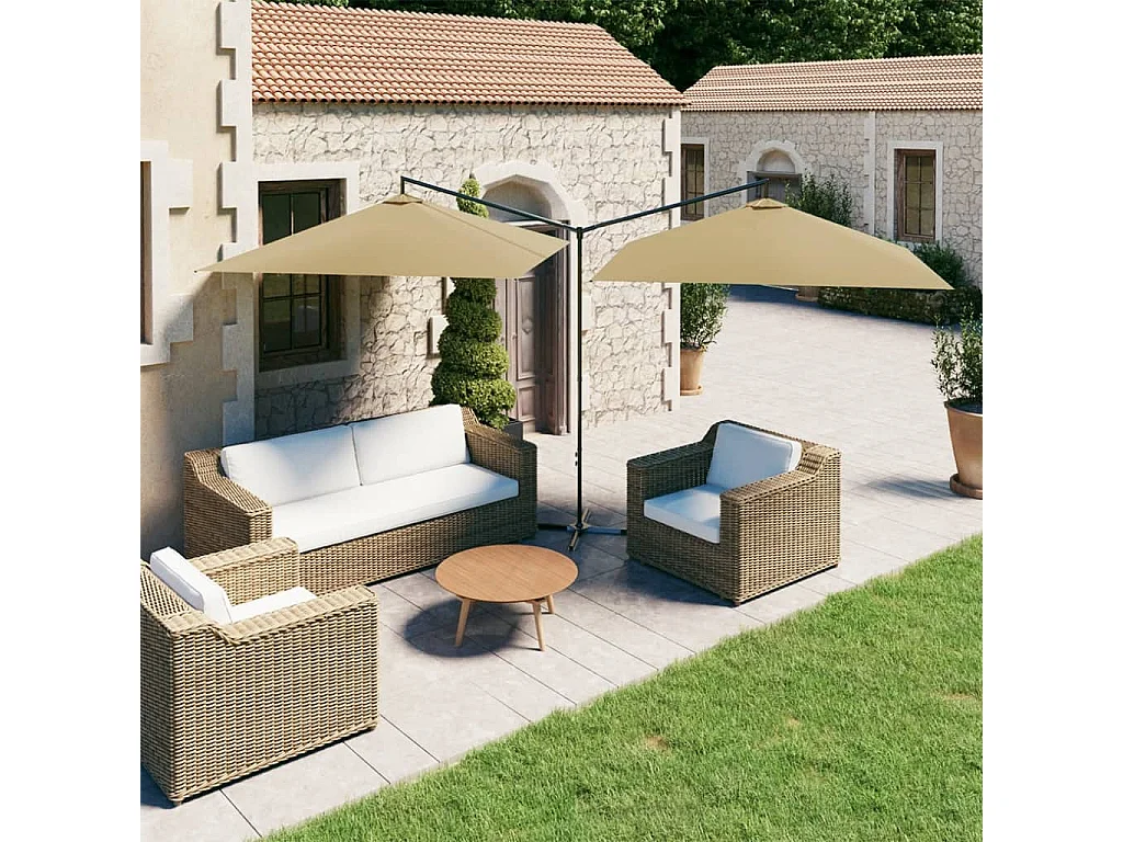 Clones  Parasol dubbel met stalen paal 600x300 cm taupe