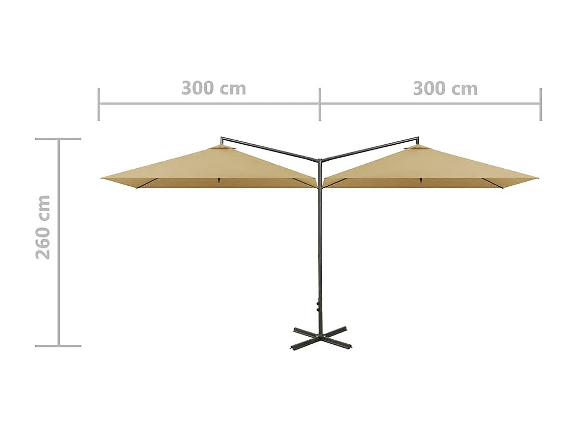 Clones  Parasol dubbel met stalen paal 600x300 cm taupe