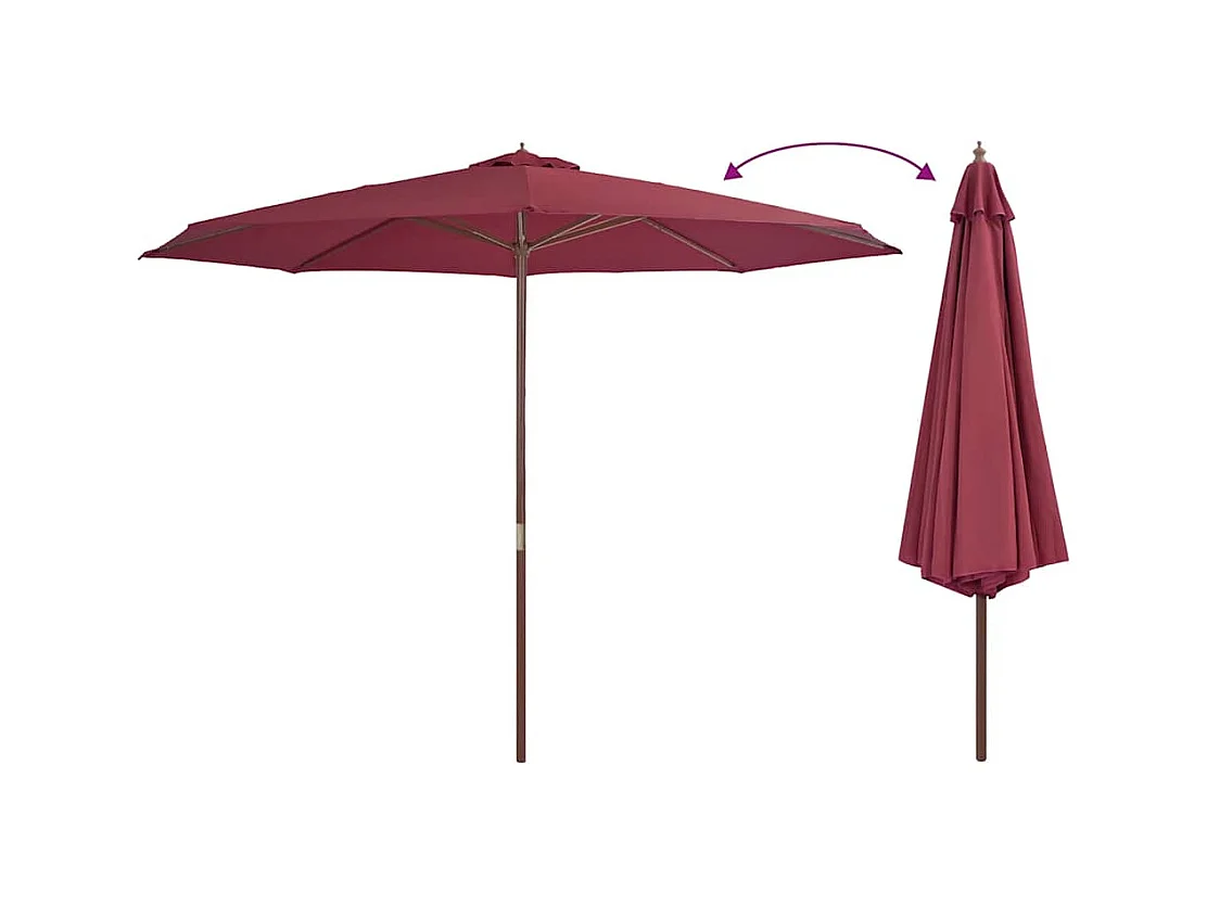 Hollywood  Parasol d'extérieur avec mât en bois 350 cm Bordeaux