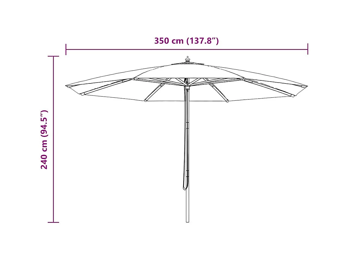 Hollywood  Parasol d'extérieur avec mât en bois 350 cm Bordeaux