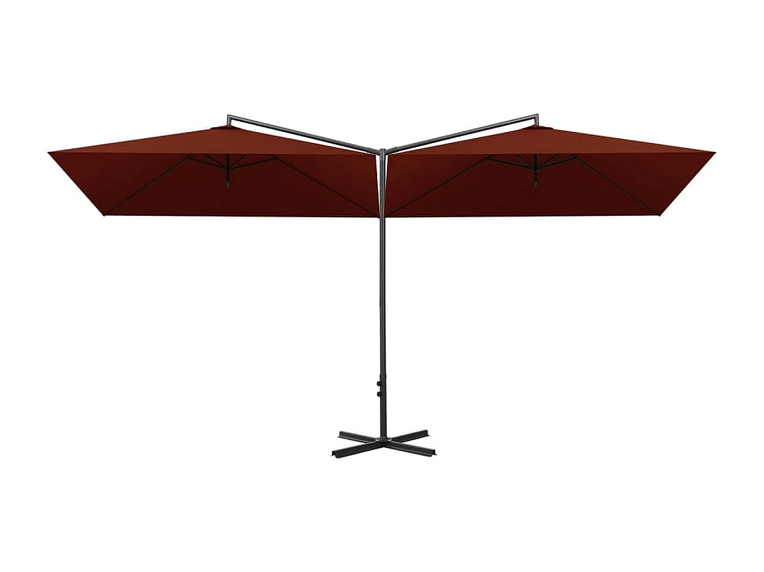 Clones  Parasol de jardin double et mât en acier terre cuite 600x300 cm