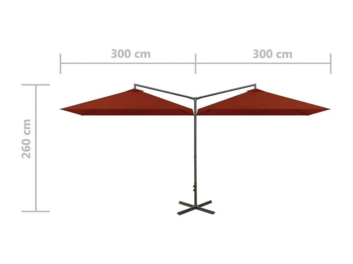Clones  Parasol de jardin double et mât en acier terre cuite 600x300 cm