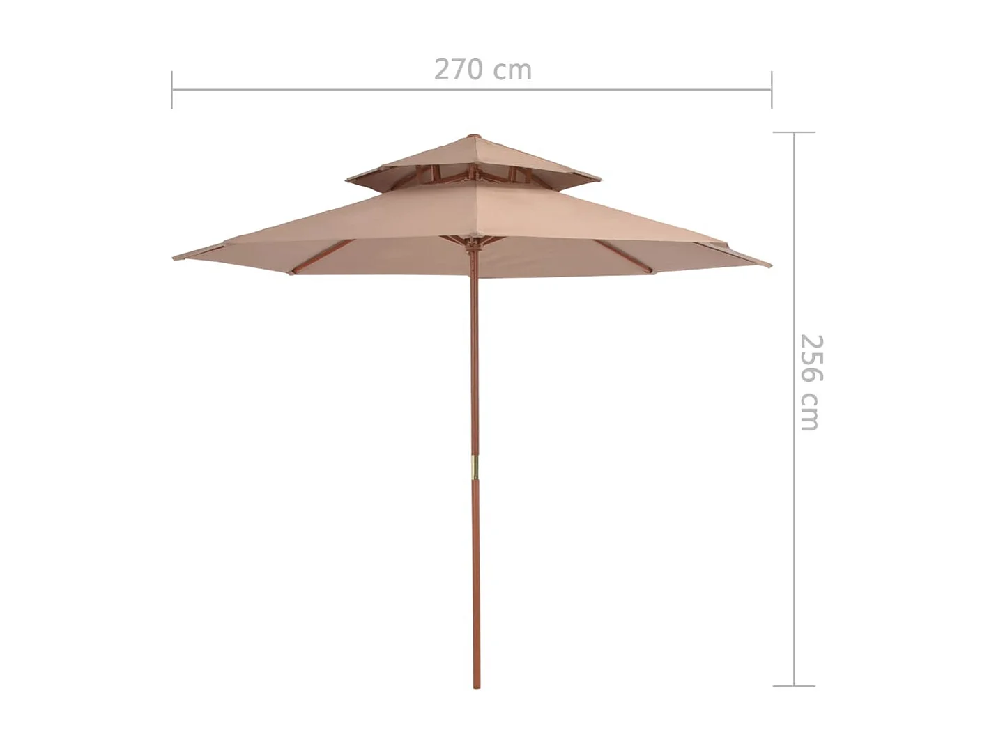 Faylyn  Parasol à deux étages avec mât en bois 270 cm taupe