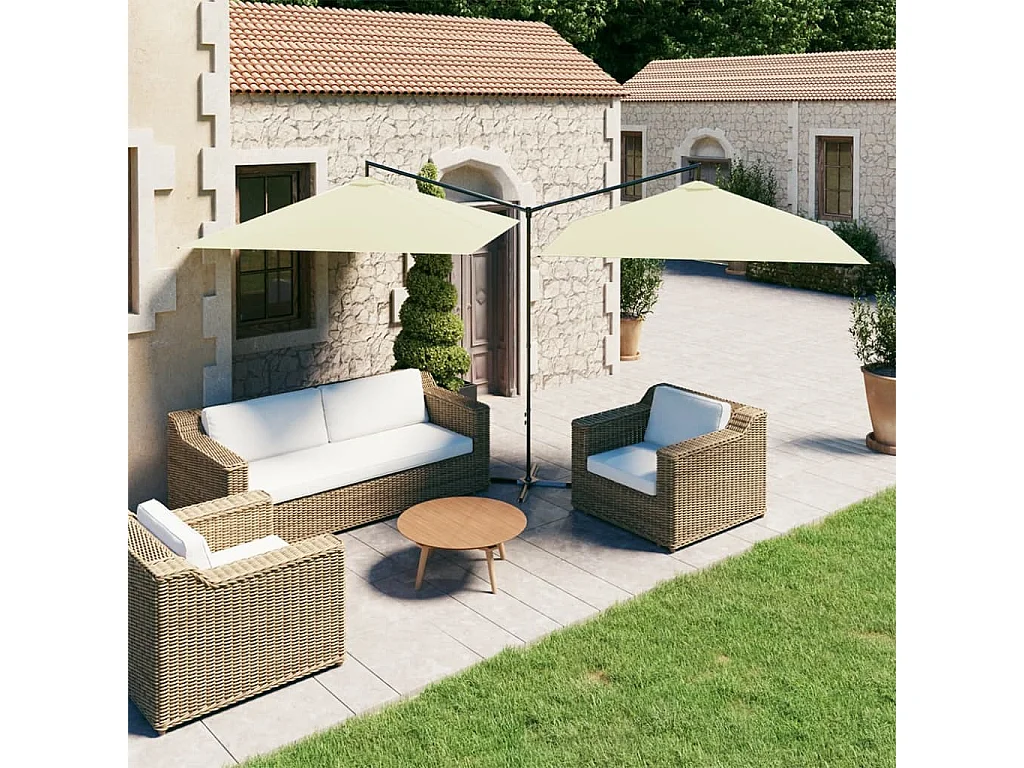 Clones  Sombrilla doble de jardín con palo de acero arena 600x300 cm