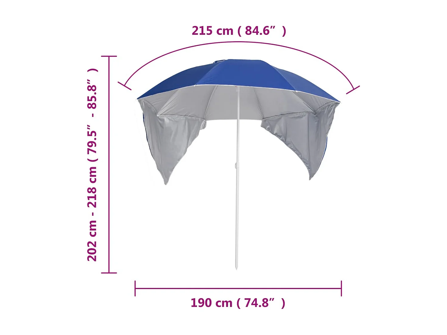 Ceyda  Parasol de plage avec parois latérales bleu 215 cm