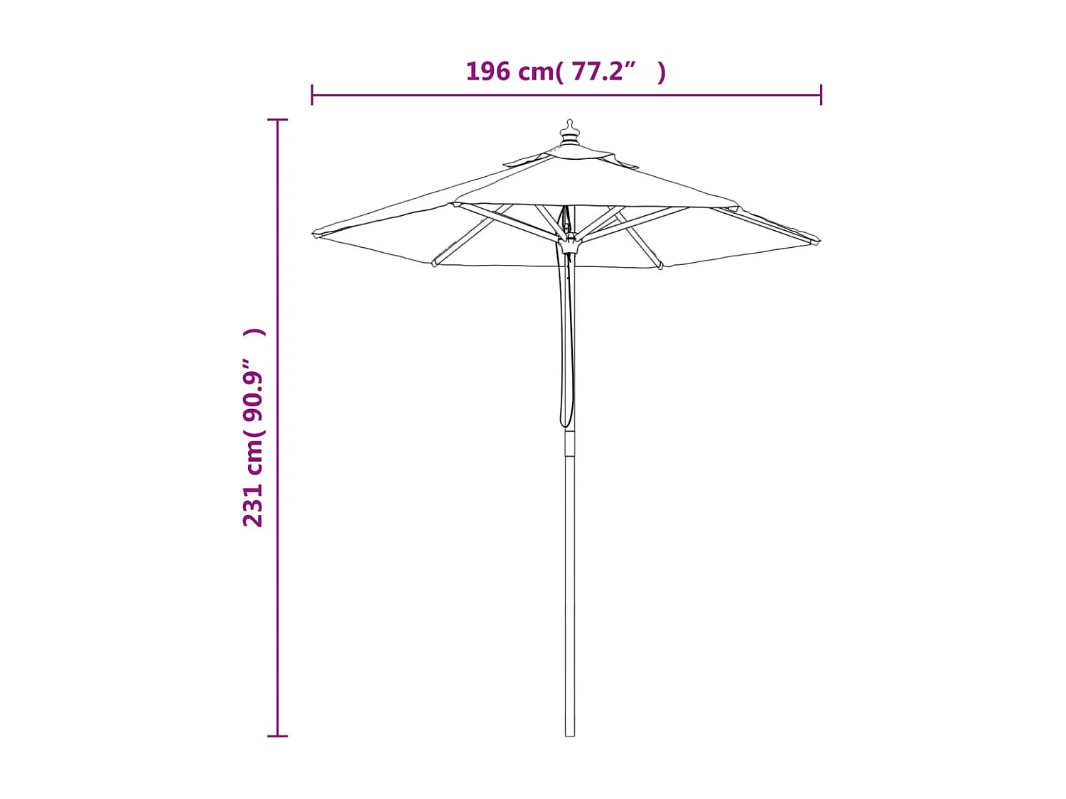 Delinra  Parasol met houten paal 196x231 cm azuurblauw