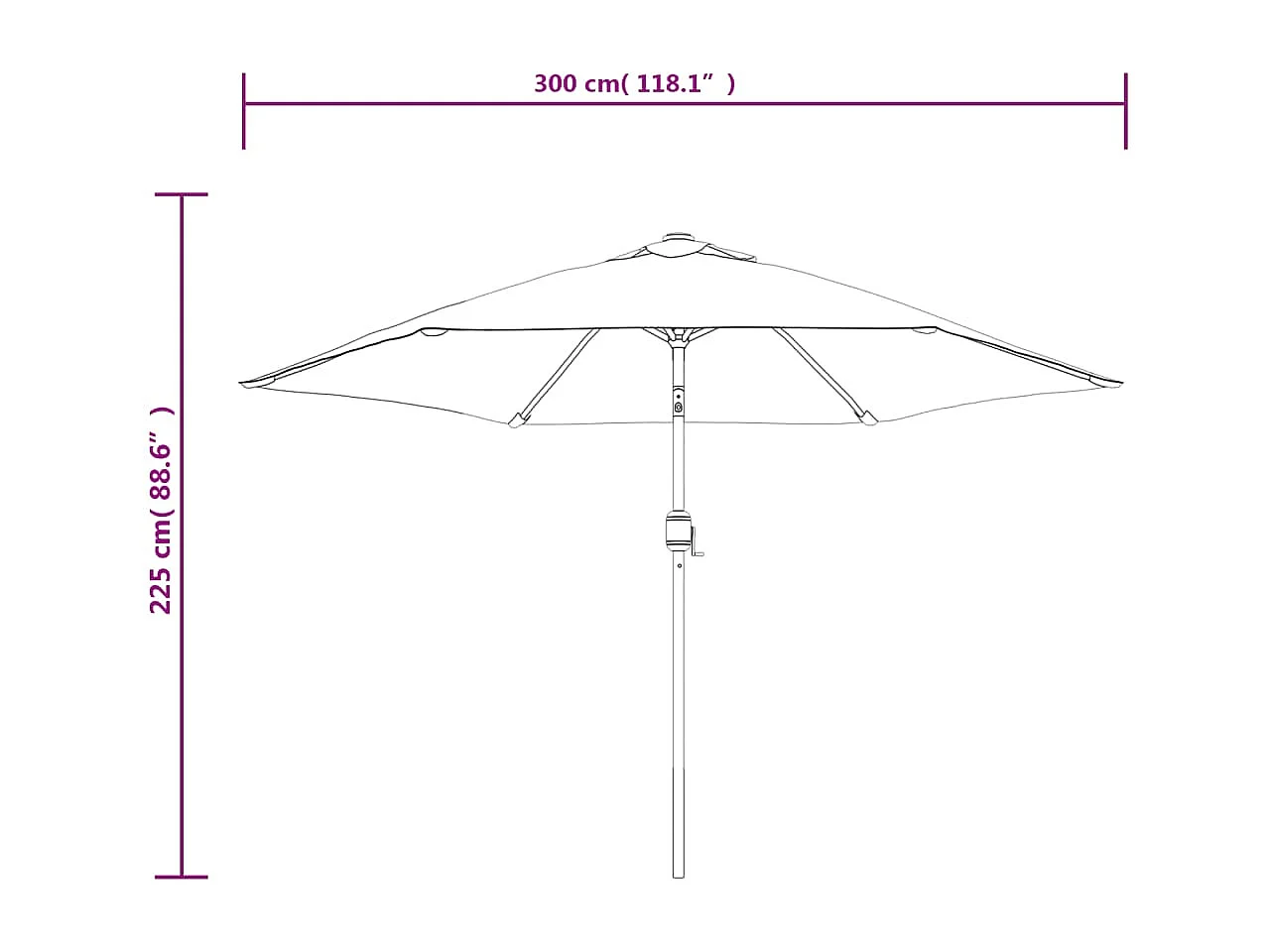 Arabella  Parasol met LED-verlichting en stalen paal 300 cm azuurblauw