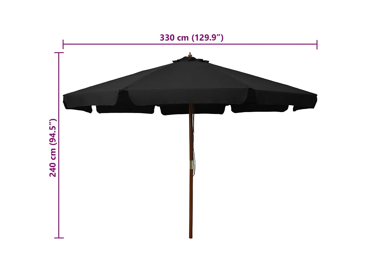 Eastvale  Parasol d'extérieur avec mât en bois 330 cm Noir