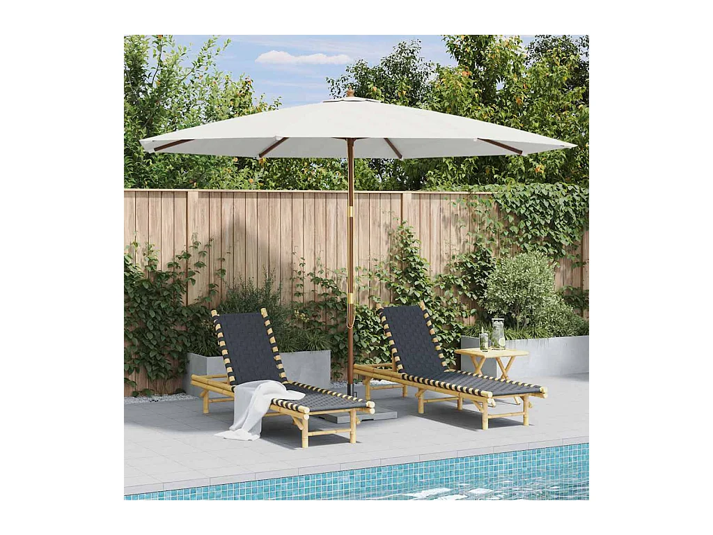 Hollywood  Parasol d'extérieur avec mât en bois 350 cm Blanc sable