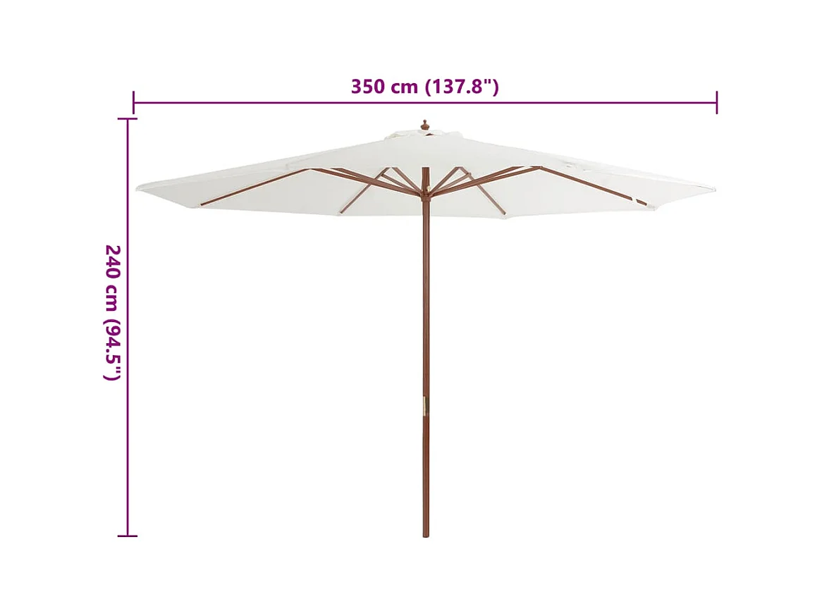 Hollywood  Parasol d'extérieur avec mât en bois 350 cm Blanc sable