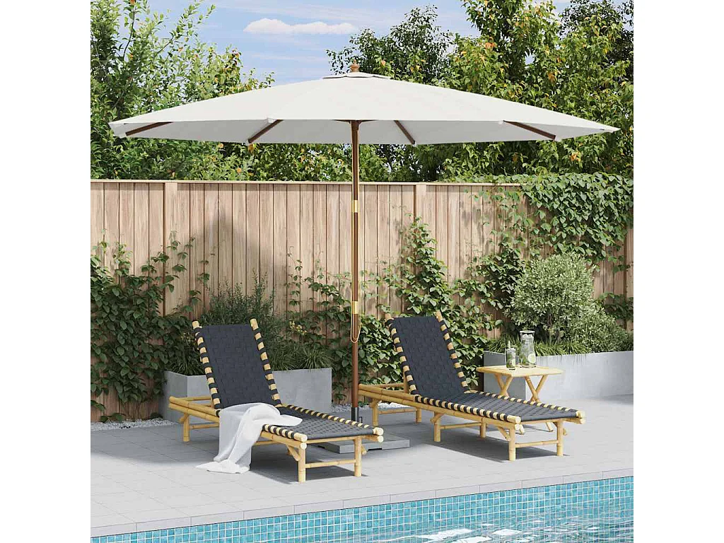 Hollywood  Parasol met houten paal 350 cm zandwit