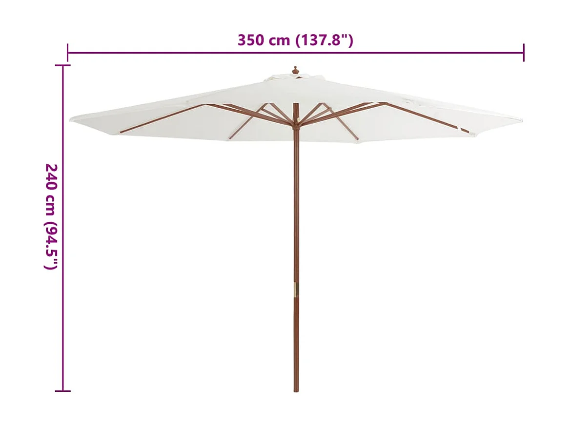 Hollywood  Parasol met houten paal 350 cm zandwit