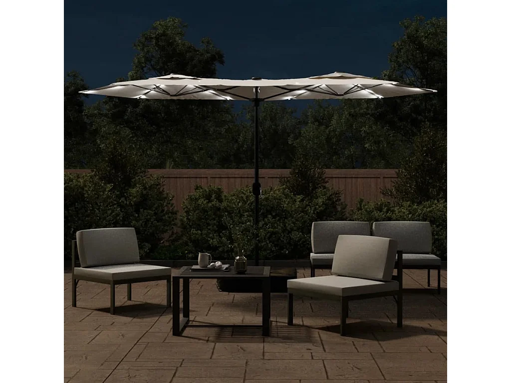 Vanyra  Parasol dubbel dak met LED 316x145 cm zandwit