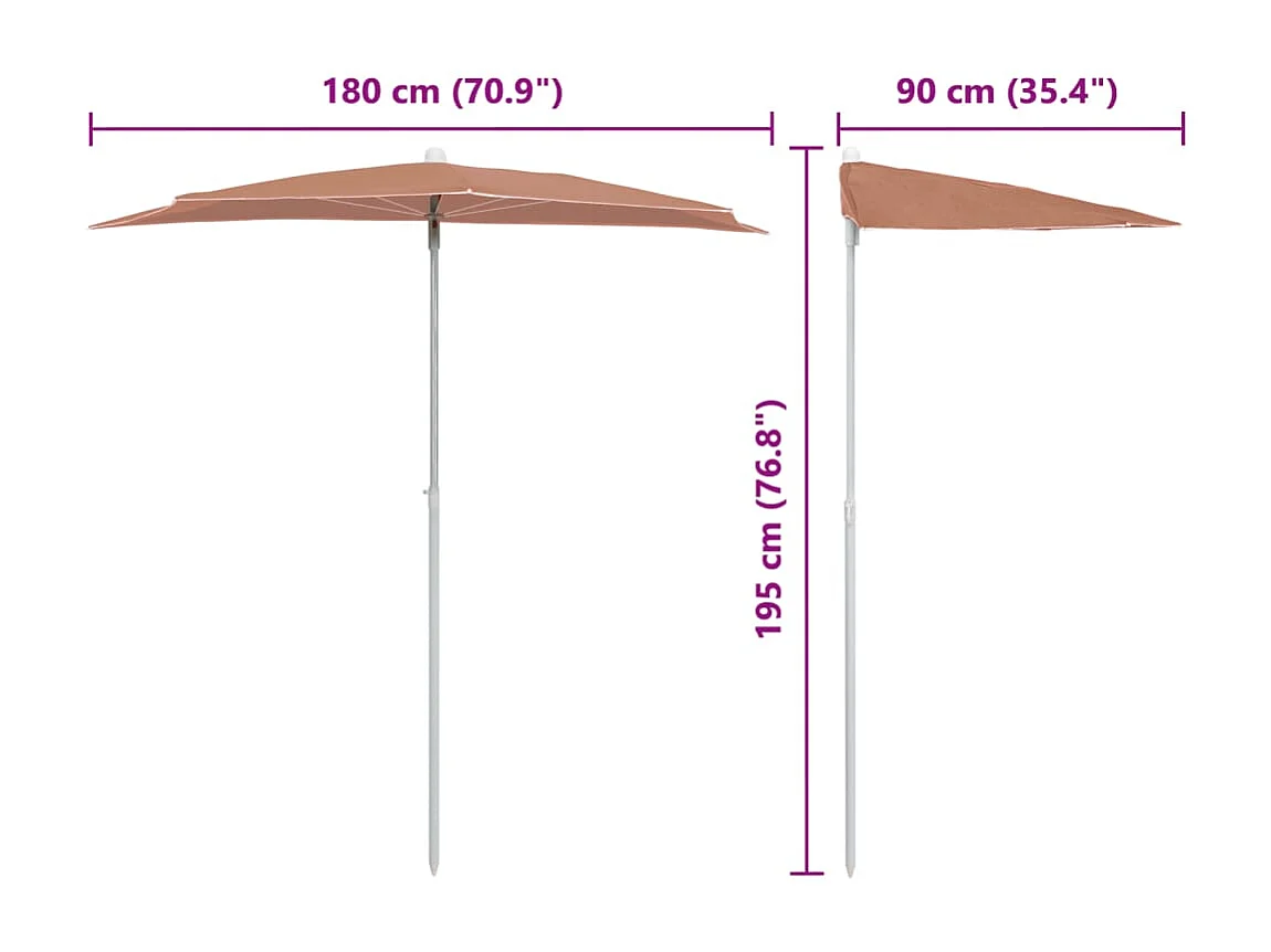 Hancock  Parasol half met paal 180x90 cm terracottakleurig