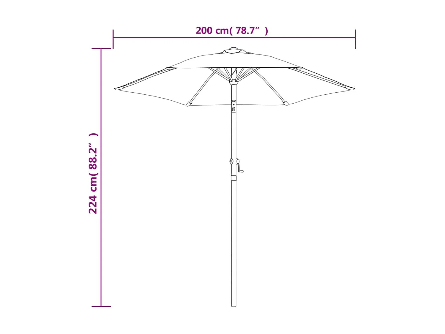Marano di Napoli  Sombrilla de aluminio burdeos 200x224 cm