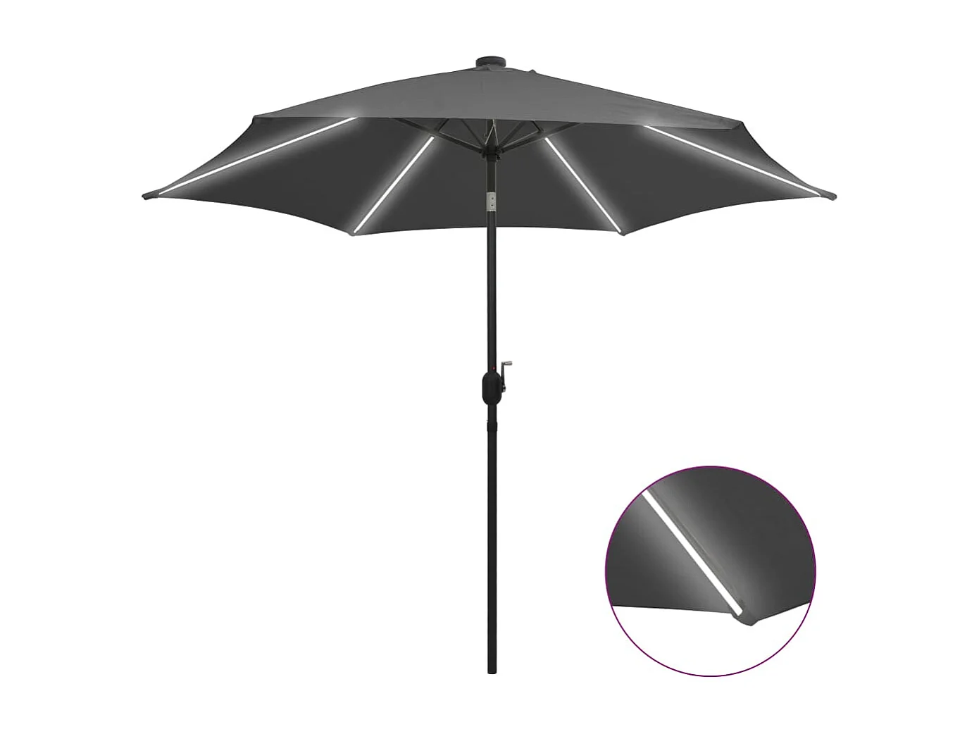 Perind  Parasol de jardin et lumières LED mât en aluminium anthracite