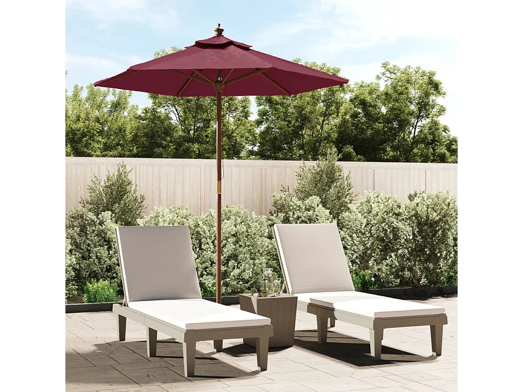 Delinra  Sombrilla de jardín con poste de madera rojo burdeos 196x231 cm