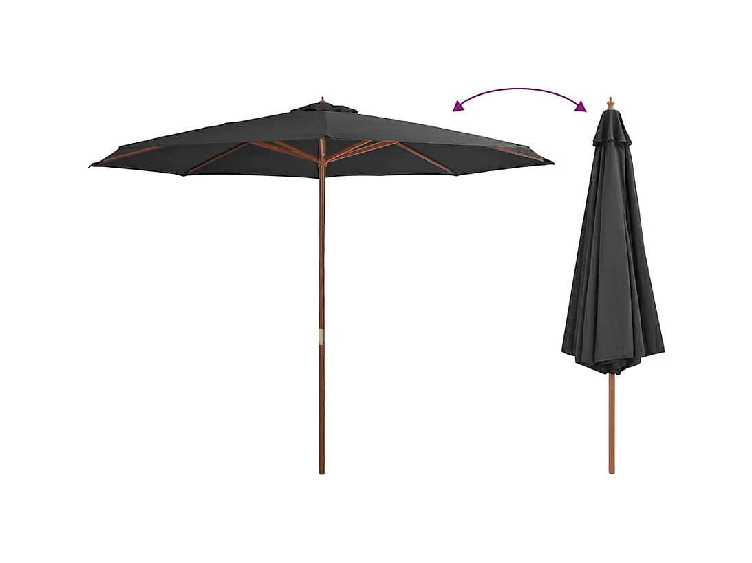 Hollywood  Parasol d'extérieur avec mât en bois 350 cm Anthracite