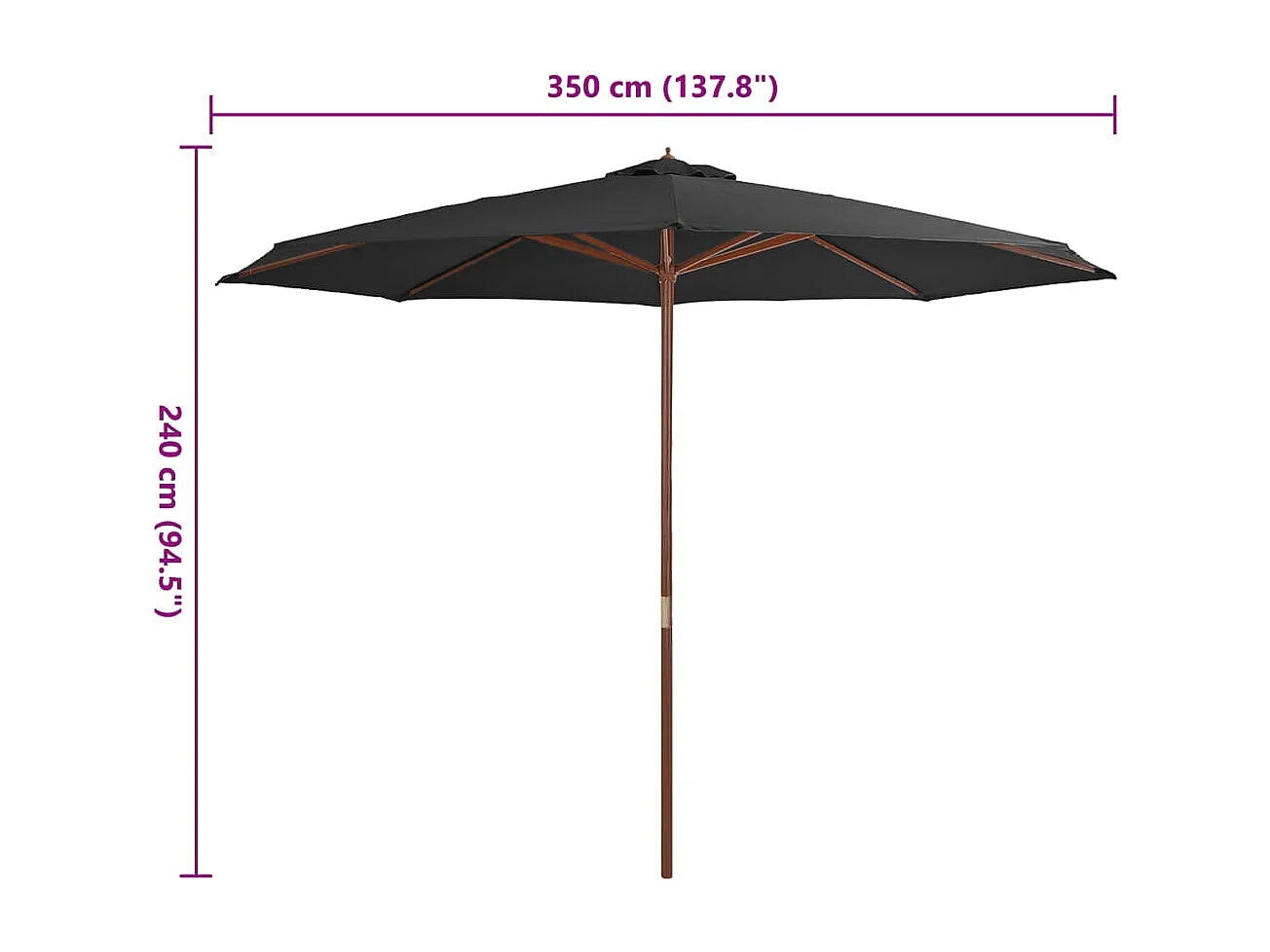 Hollywood  Parasol d'extérieur avec mât en bois 350 cm Anthracite