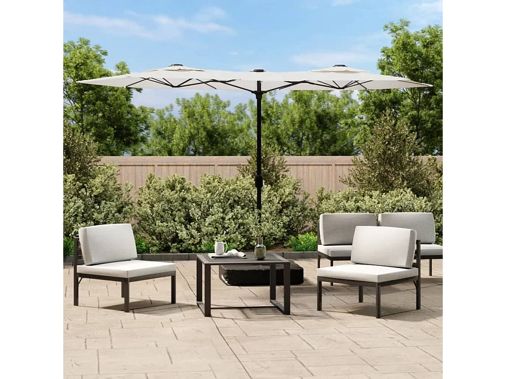 Eryx  Parasol de jardin à double tête blanc sable 316x145 cm