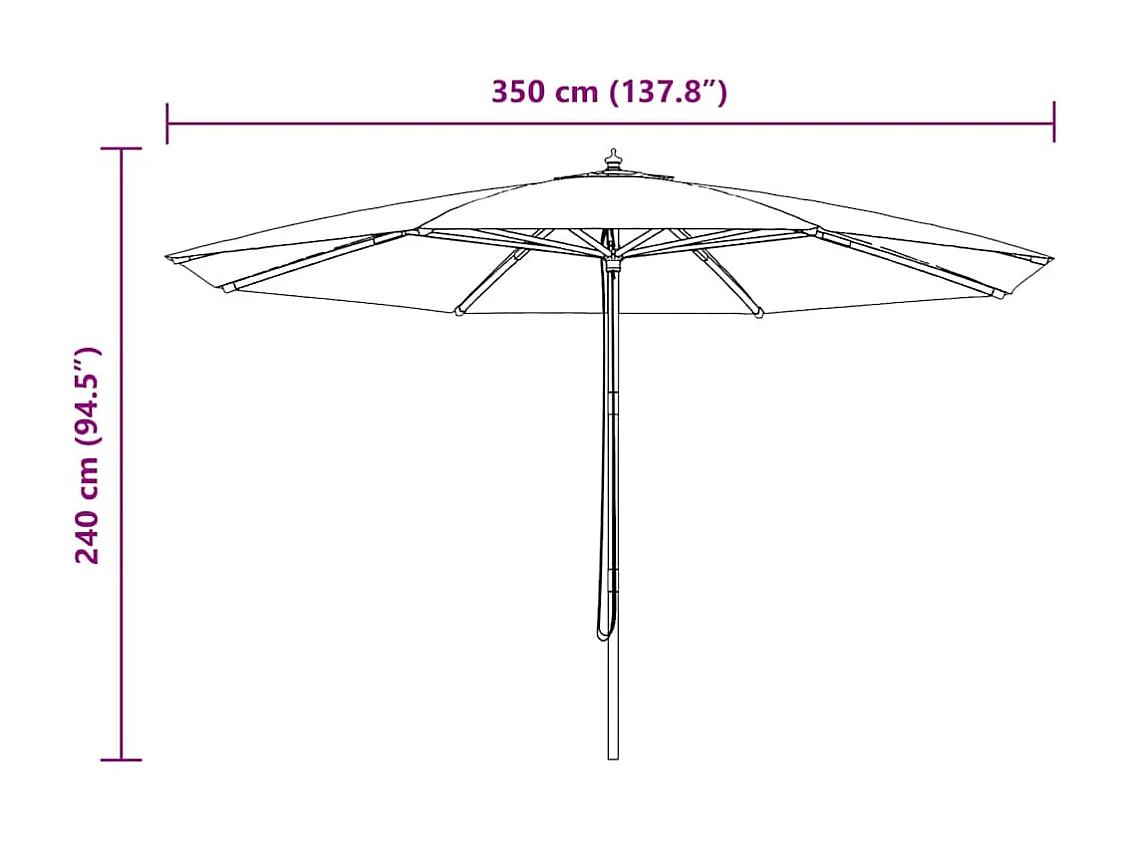 Hollywood  Parasol d'extérieur avec mât en bois 350 cm Bleu