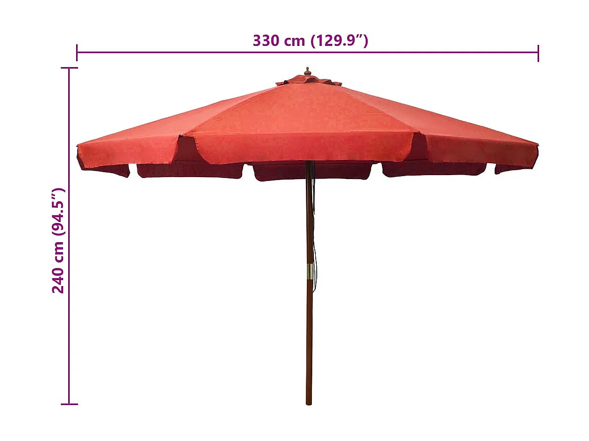 Eastvale  Parasol d'extérieur avec mât en bois 330 cm Terre cuite