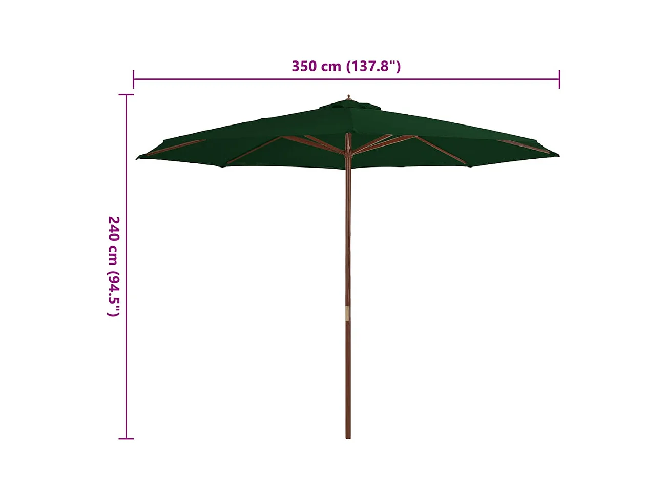 Hollywood  Parasol d'extérieur avec mât en bois 350 cm Vert