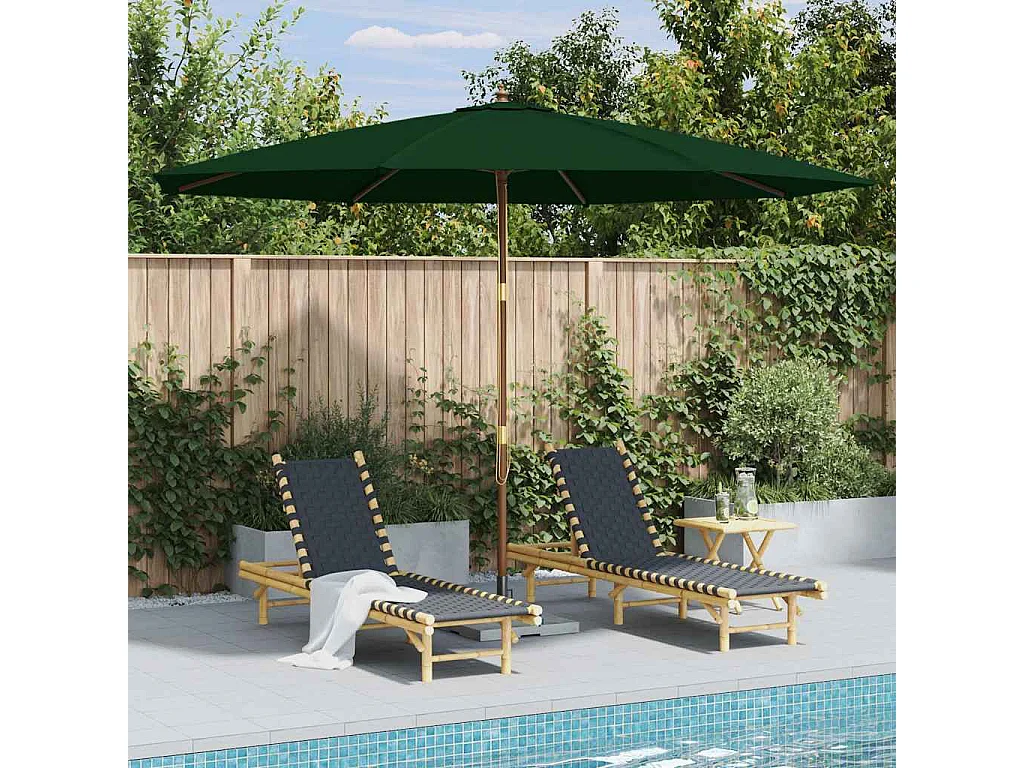 Hollywood  Parasol d'extérieur avec mât en bois 350 cm Vert