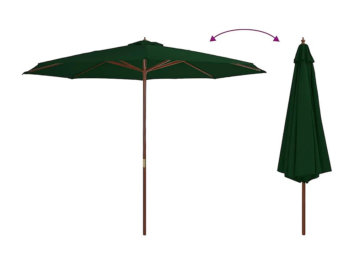 Hollywood  Parasol d'extérieur avec mât en bois 350 cm Vert
