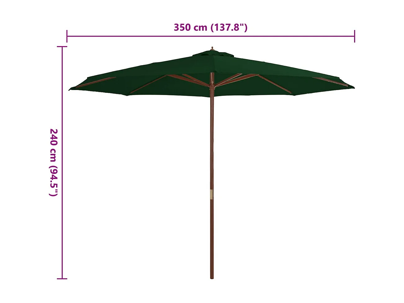 Hollywood  Parasol d'extérieur avec mât en bois 350 cm Vert