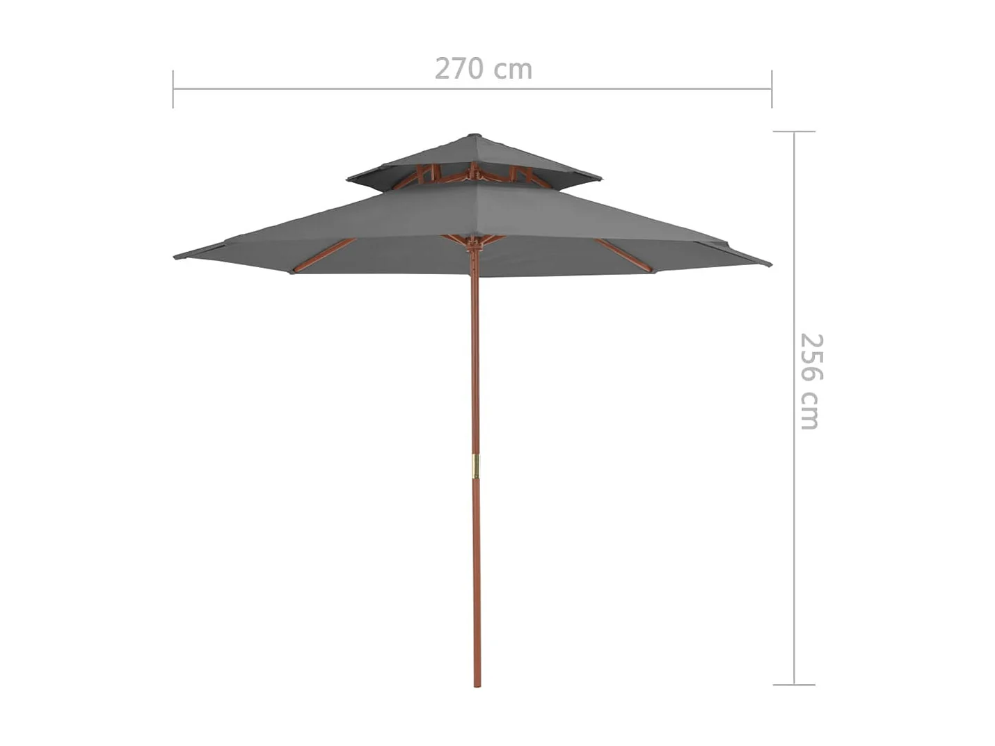 Faylyn  Parasol à deux étages avec mât en bois 270 cm anthracite