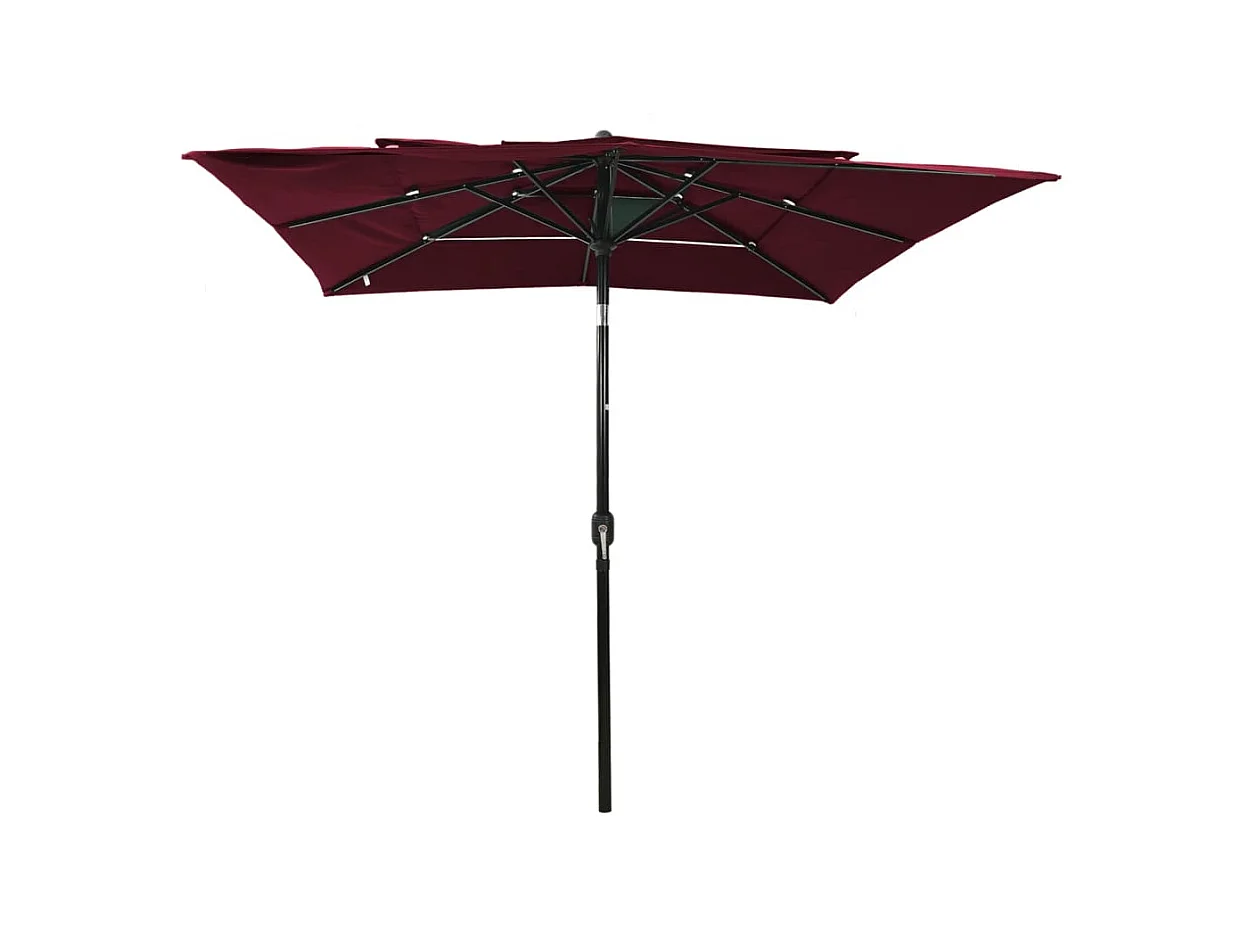 Mart  Parasol de jardin à 3 niveaux mât en aluminium rouge bordeaux