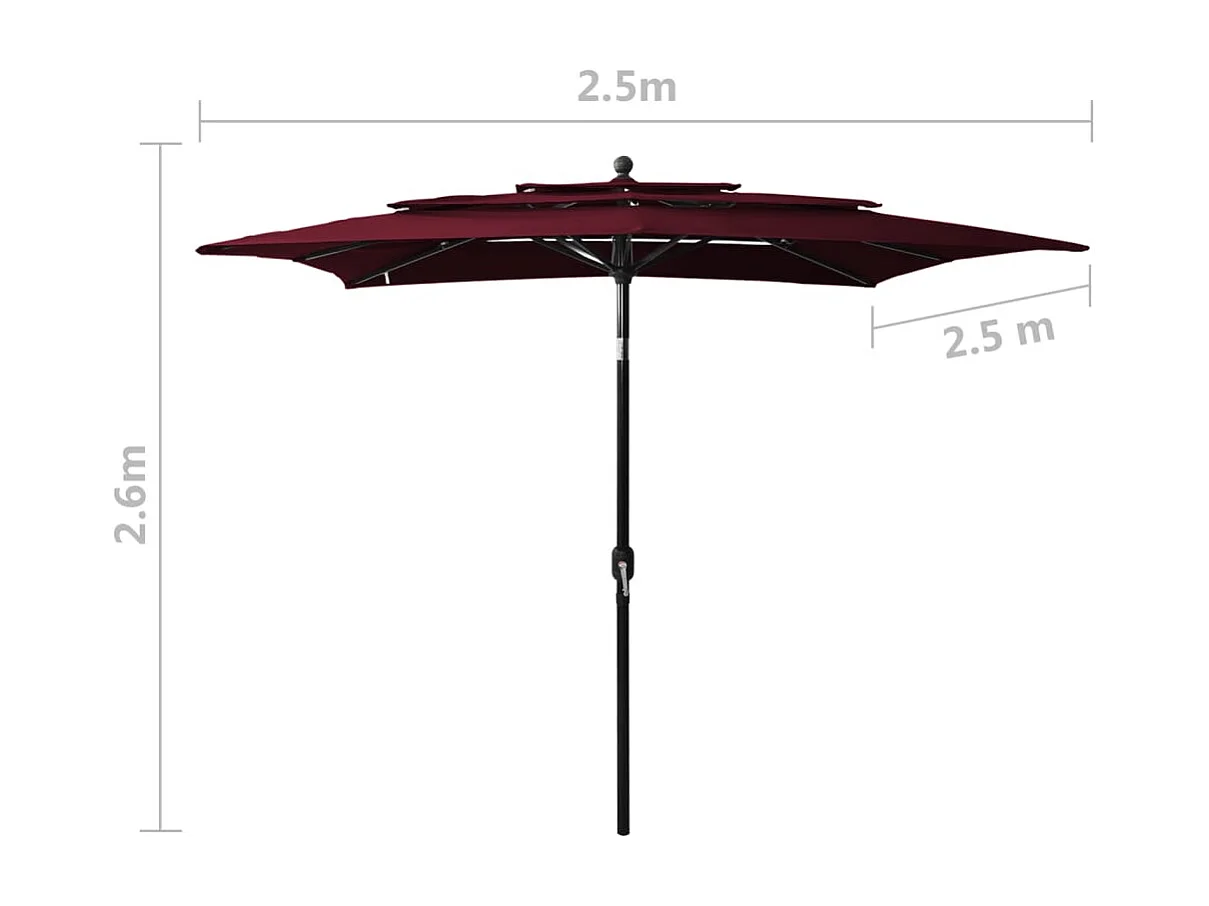 Mart  Parasol de jardin à 3 niveaux mât en aluminium rouge bordeaux